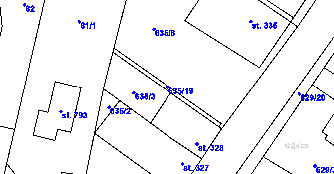 Parcela st. 635/19 v KÚ Zásmuky, Katastrální mapa