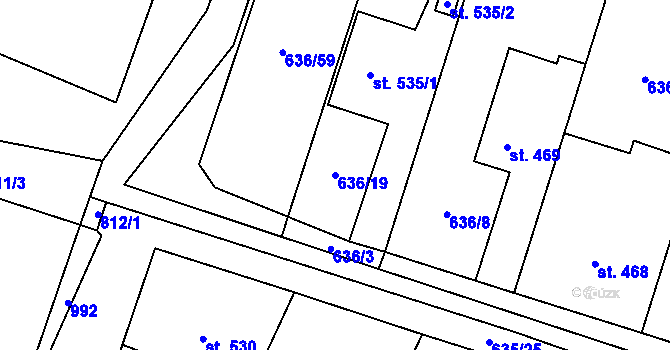 Parcela st. 636/19 v KÚ Zásmuky, Katastrální mapa