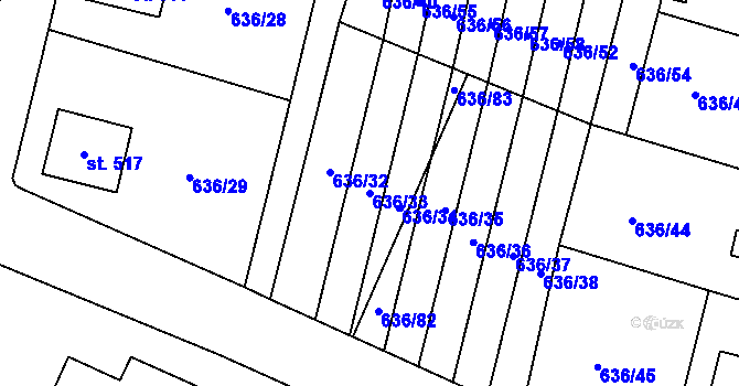 Parcela st. 636/33 v KÚ Zásmuky, Katastrální mapa