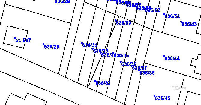 Parcela st. 636/34 v KÚ Zásmuky, Katastrální mapa