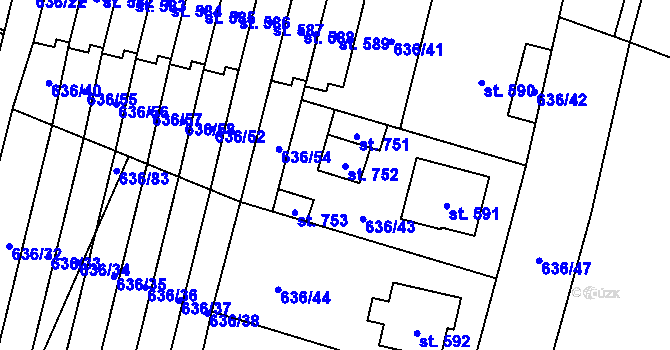 Parcela st. 636/43 v KÚ Zásmuky, Katastrální mapa