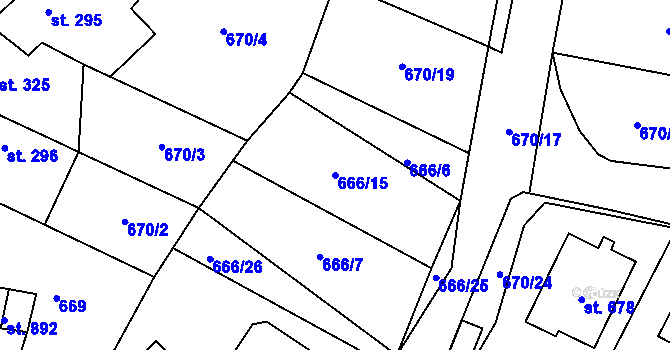 Parcela st. 666/15 v KÚ Zásmuky, Katastrální mapa