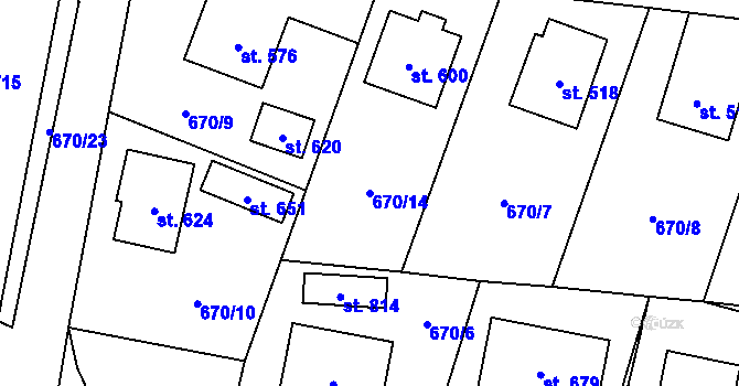 Parcela st. 670/14 v KÚ Zásmuky, Katastrální mapa