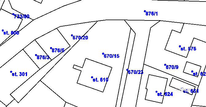 Parcela st. 670/15 v KÚ Zásmuky, Katastrální mapa