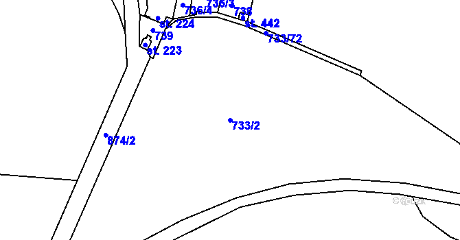 Parcela st. 733/2 v KÚ Zásmuky, Katastrální mapa