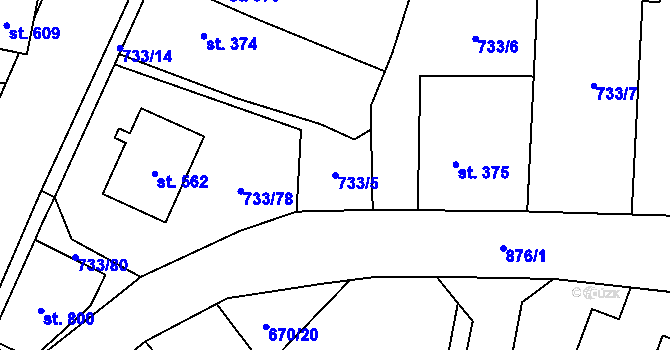 Parcela st. 733/5 v KÚ Zásmuky, Katastrální mapa