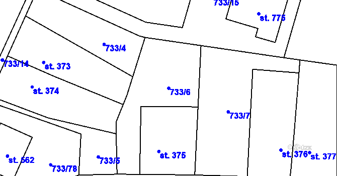 Parcela st. 733/6 v KÚ Zásmuky, Katastrální mapa