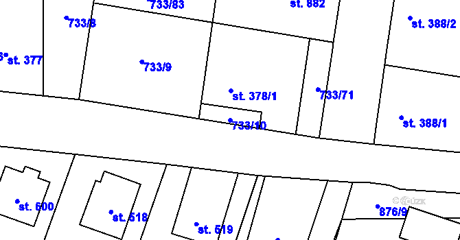 Parcela st. 733/10 v KÚ Zásmuky, Katastrální mapa