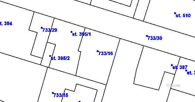 Parcela st. 733/16 v KÚ Zásmuky, Katastrální mapa