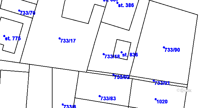 Parcela st. 733/18 v KÚ Zásmuky, Katastrální mapa