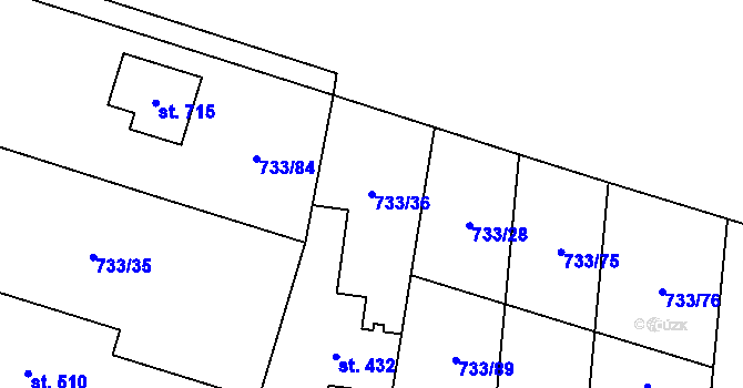 Parcela st. 733/36 v KÚ Zásmuky, Katastrální mapa