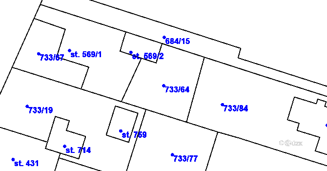 Parcela st. 733/64 v KÚ Zásmuky, Katastrální mapa