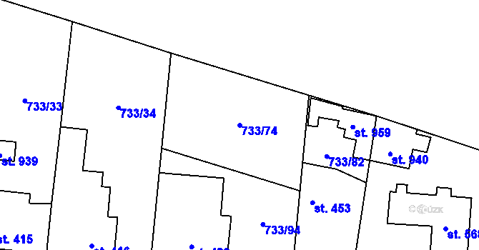 Parcela st. 733/74 v KÚ Zásmuky, Katastrální mapa