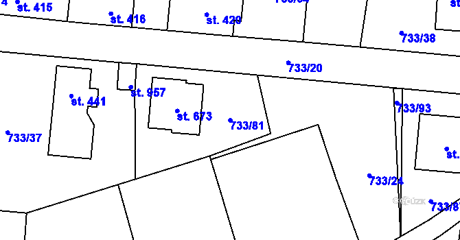 Parcela st. 733/81 v KÚ Zásmuky, Katastrální mapa