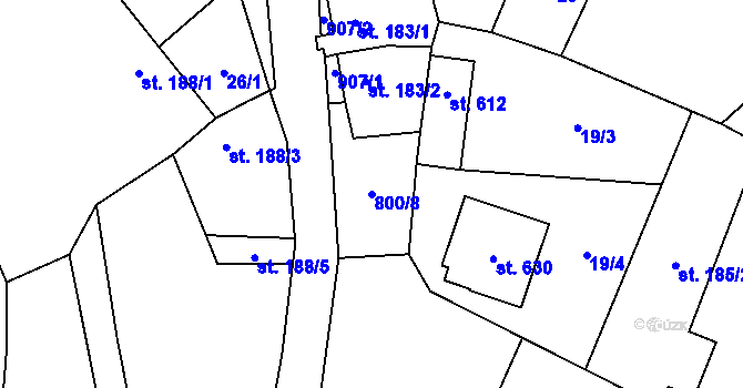 Parcela st. 800/8 v KÚ Zásmuky, Katastrální mapa