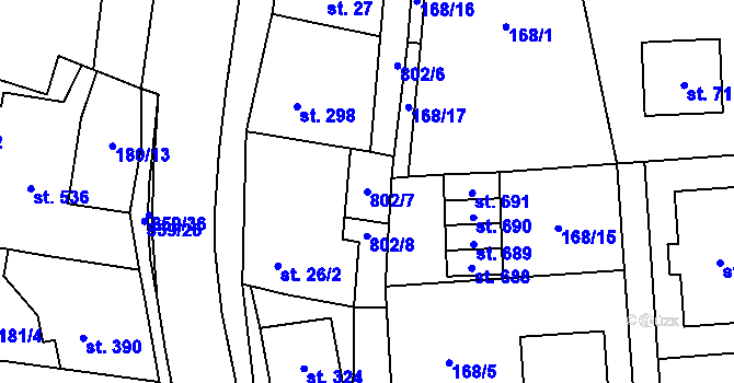 Parcela st. 802/7 v KÚ Zásmuky, Katastrální mapa