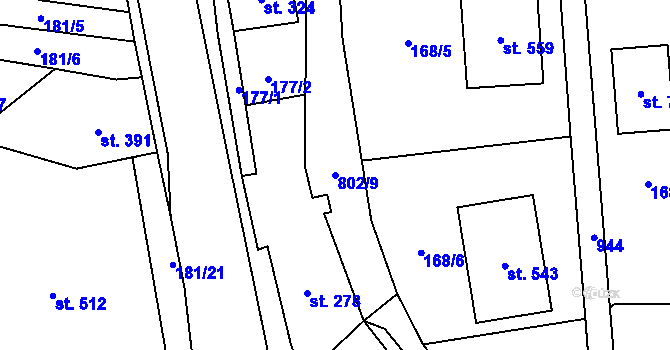 Parcela st. 802/9 v KÚ Zásmuky, Katastrální mapa