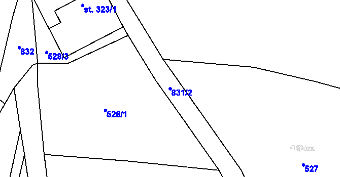 Parcela st. 831/2 v KÚ Zásmuky, Katastrální mapa