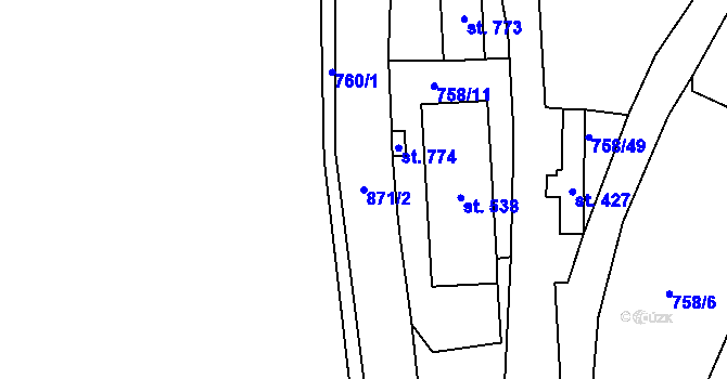 Parcela st. 871/2 v KÚ Zásmuky, Katastrální mapa