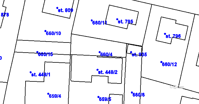 Parcela st. 660/4 v KÚ Zásmuky, Katastrální mapa