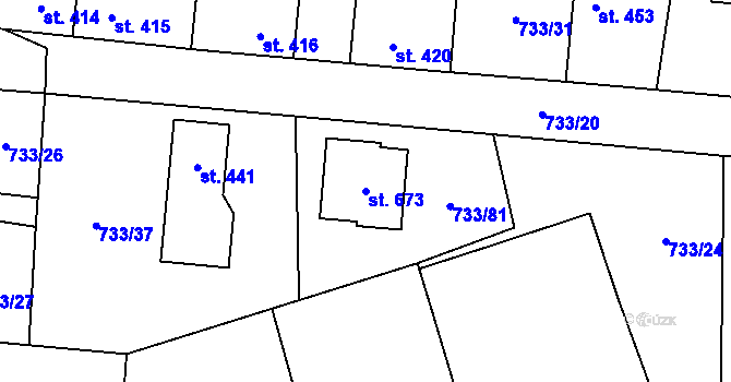 Parcela st. 673 v KÚ Zásmuky, Katastrální mapa