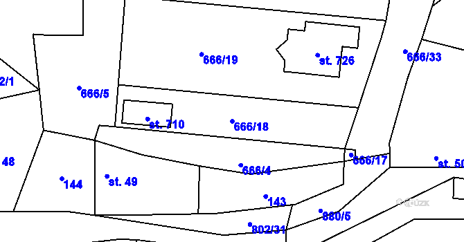 Parcela st. 666/18 v KÚ Zásmuky, Katastrální mapa