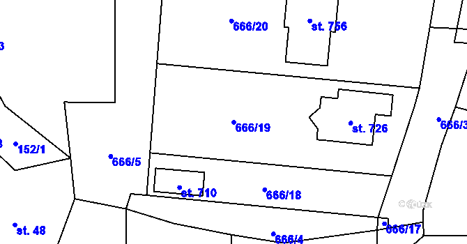 Parcela st. 666/19 v KÚ Zásmuky, Katastrální mapa