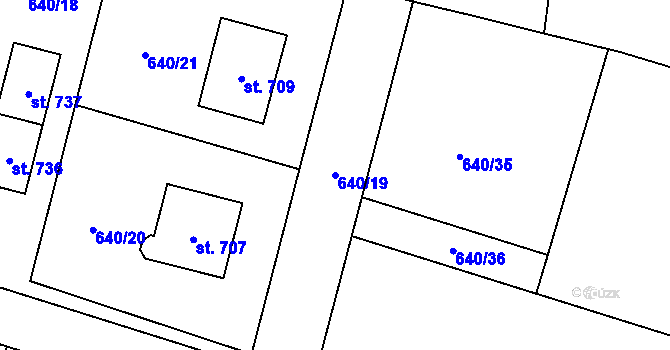 Parcela st. 640/19 v KÚ Zásmuky, Katastrální mapa