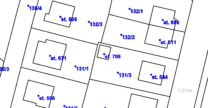 Parcela st. 706 v KÚ Zásmuky, Katastrální mapa