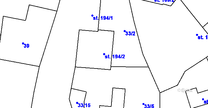 Parcela st. 194/2 v KÚ Zásmuky, Katastrální mapa