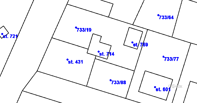 Parcela st. 714 v KÚ Zásmuky, Katastrální mapa