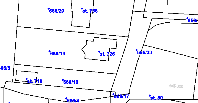 Parcela st. 726 v KÚ Zásmuky, Katastrální mapa