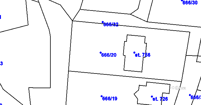 Parcela st. 666/20 v KÚ Zásmuky, Katastrální mapa