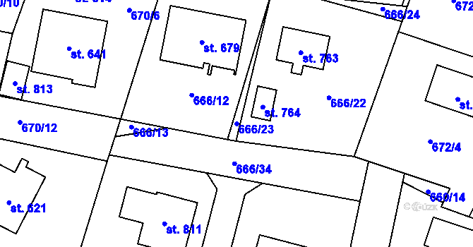 Parcela st. 666/23 v KÚ Zásmuky, Katastrální mapa