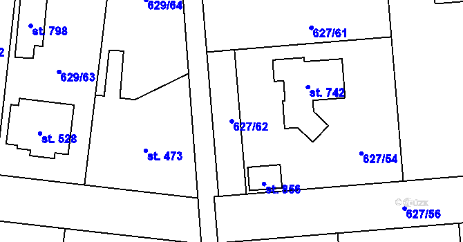 Parcela st. 627/62 v KÚ Zásmuky, Katastrální mapa