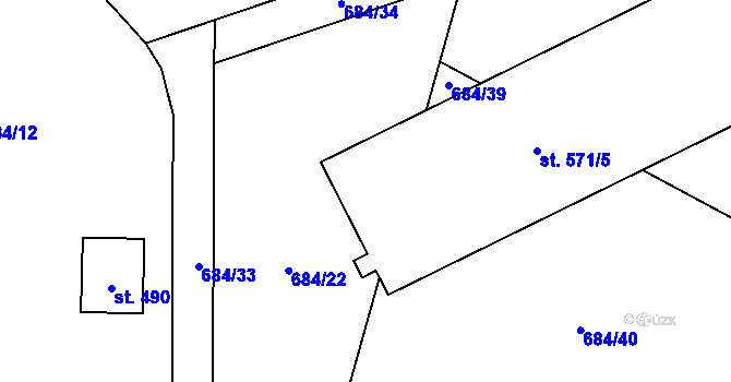 Parcela st. 571/4 v KÚ Zásmuky, Katastrální mapa