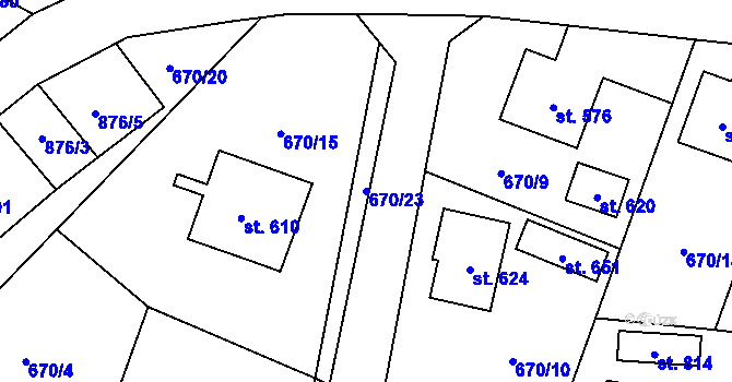 Parcela st. 670/23 v KÚ Zásmuky, Katastrální mapa