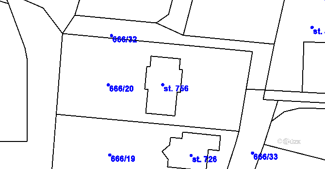 Parcela st. 756 v KÚ Zásmuky, Katastrální mapa