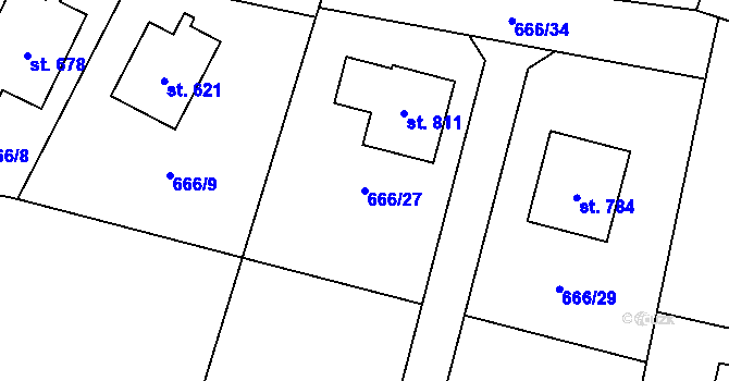 Parcela st. 666/27 v KÚ Zásmuky, Katastrální mapa