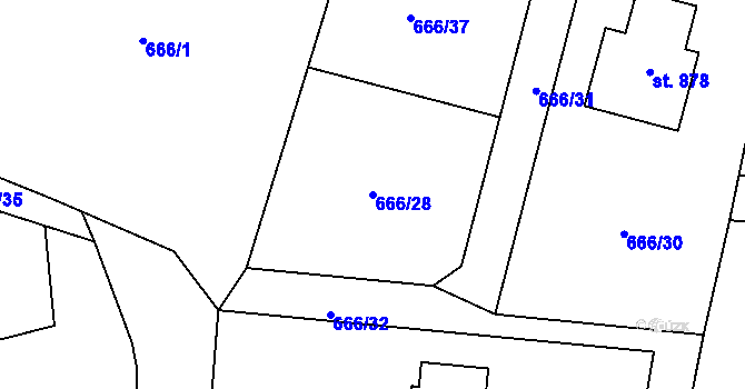 Parcela st. 666/28 v KÚ Zásmuky, Katastrální mapa
