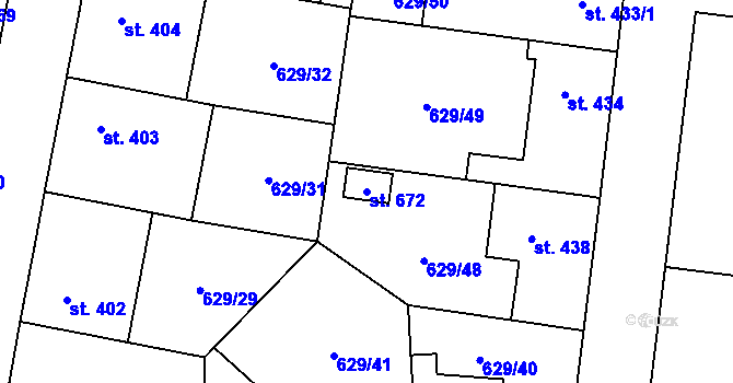 Parcela st. 672 v KÚ Zásmuky, Katastrální mapa