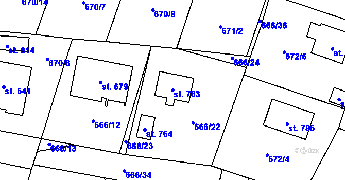Parcela st. 763 v KÚ Zásmuky, Katastrální mapa