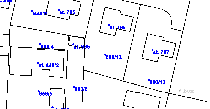 Parcela st. 660/12 v KÚ Zásmuky, Katastrální mapa