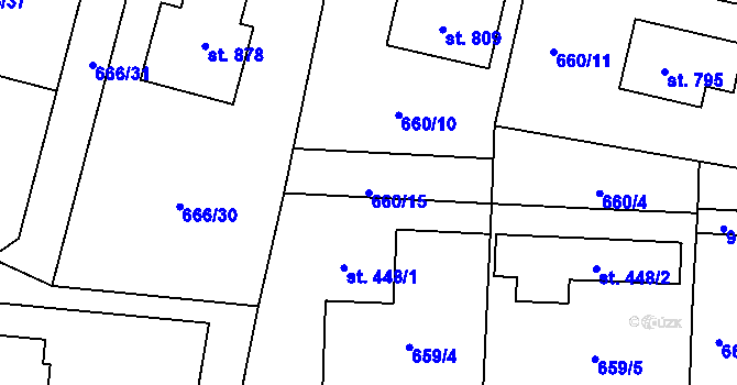 Parcela st. 660/15 v KÚ Zásmuky, Katastrální mapa
