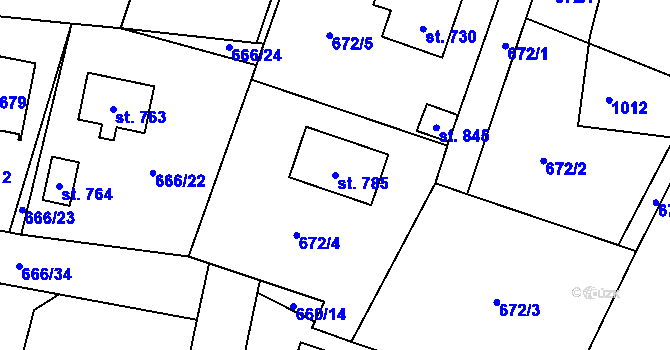 Parcela st. 785 v KÚ Zásmuky, Katastrální mapa