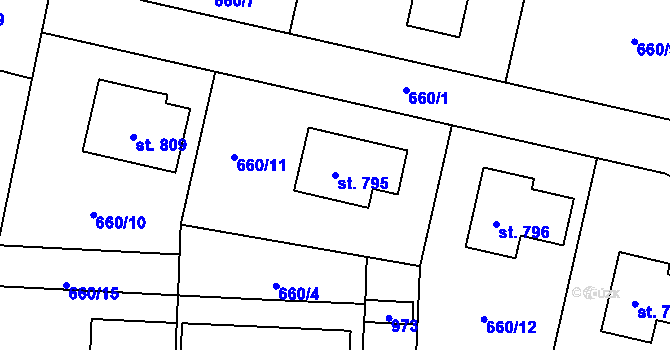 Parcela st. 795 v KÚ Zásmuky, Katastrální mapa