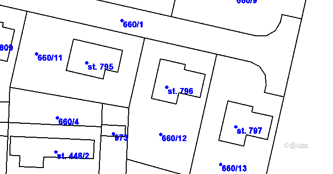 Parcela st. 796 v KÚ Zásmuky, Katastrální mapa