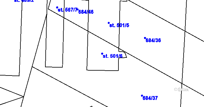 Parcela st. 501/6 v KÚ Zásmuky, Katastrální mapa