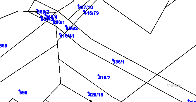 Parcela st. 936/1 v KÚ Zásmuky, Katastrální mapa