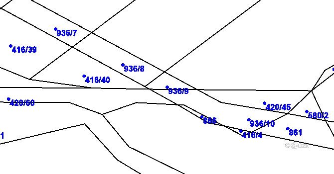 Parcela st. 936/9 v KÚ Zásmuky, Katastrální mapa